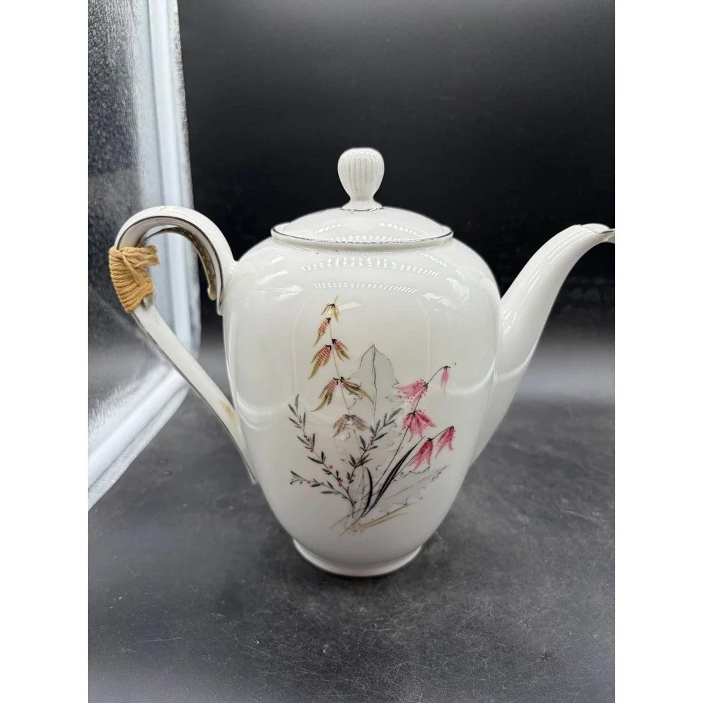 Royal Duchess Bavaria Germany Fine China Teapot Floral Bamboo Pink Silver Trim